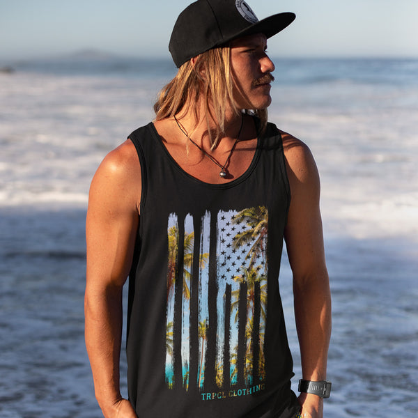 Tropical US Flag Tank Top: patriotism with fresh air and good style